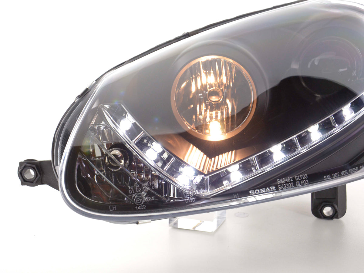 Scheinwerfer Set Daylight LED TFL-Optik VW Golf 5 Typ 1K 03-08 schwarz Scheinwerfer Set Daylight LED TFL-Optik VW Golf 5 Typ 1K 03-08 schwarz